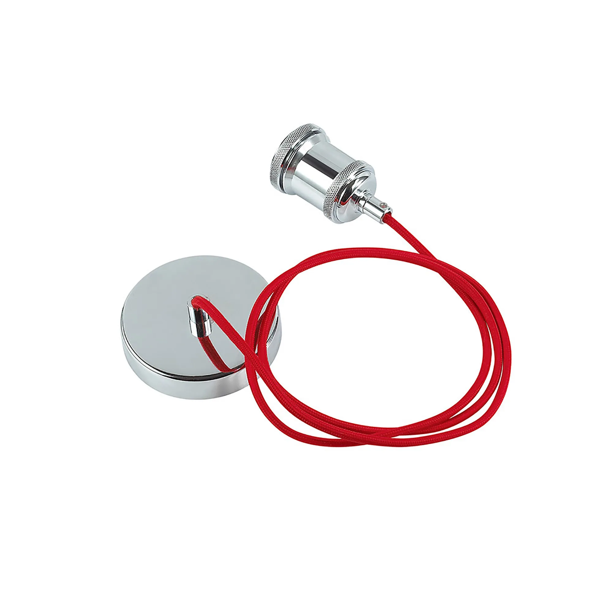 Dreifa 1.5m Single Pendant, 1 x E27, Polished Chrome/Red Braided Cable (Maximum Load 1.5kg) D0174  Deco Dreifa Pendant